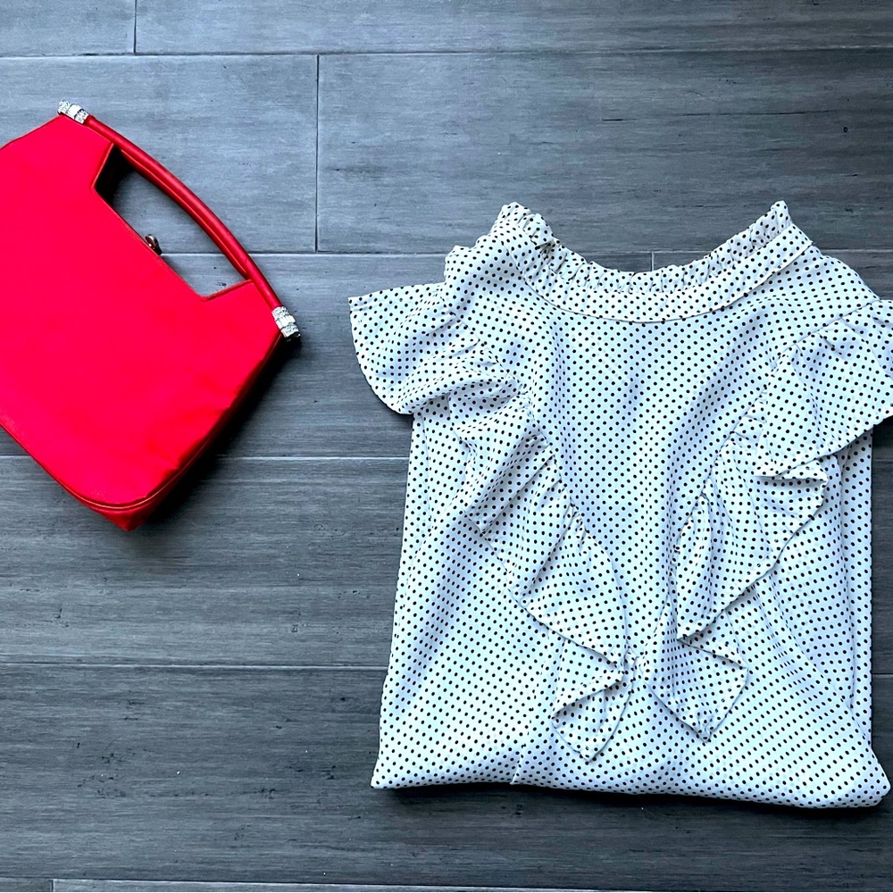 Who What Wear Polka Dot Ruffle Blouse - White and Black